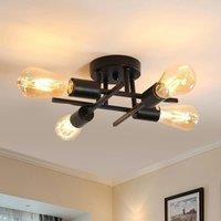Ceiling Lamp,E27 Black Semi-Flush Mount Industrial Ceiling Lamp,4 Lights Vintage Ceiling Light for
