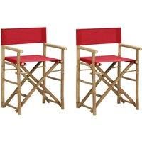 Folding Director's Chairs 2 pcs Red Bamboo and Fabric