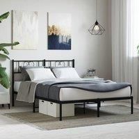 Metal Bed Frame with Headboard Black 160x200 cm
