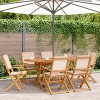 7 Piece Garden Dining Set Beige Fabric and Solid Wood