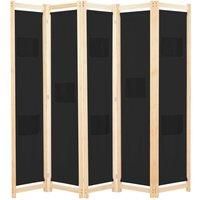 5-Panel Room Divider Black 200x170x4 cm Fabric