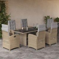 7 Piece Garden Dining Set with Cushions Beige Poly Rattan