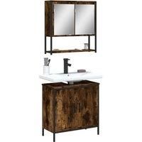 2 Piece Bathroom Furniture Set Smoked Oak Engineered Wood