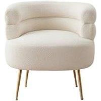 Curved Upholstered Accent Chair with Cream Teddy Fur & Gold Legs