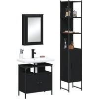 3 Piece Bathroom Furniture Set Black Engineered Wood