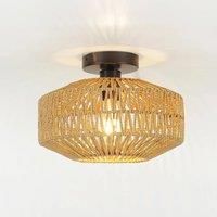 Rattan Chandeliers Ceiling Light,Small Handwoven Ceiling Lamps Living Room,Vintage Farmhouse Rustic Ceiling Light(No Bulb)