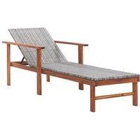 Sun Lounger Poly Rattan and Solid Acacia Wood Grey