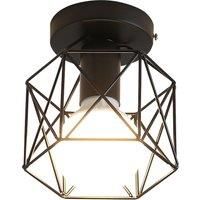Vintage Hallway Ceiling Light,Black Semi-Flush Mount Basket Cage Bedroom Ceiling Lamp,Suitable E27 Light Bulb(No Bulb)