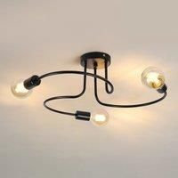 Vintage Industrial Ceiling Light E27 Iron Black 3 Lights Modern Ceiling Light for Living Room(No Bulbs)