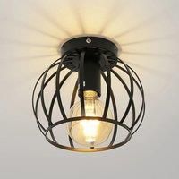 Vintage Ceiling Light Semi Flush Mount Black Ceiling Light Fixture Cage Ceiling Lampshade with E27 Holder£Bulb Not Included)