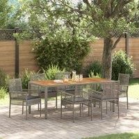 7 Piece Garden Dining Set with Cushions Grey Poly Rattan
