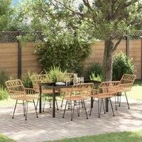 7 Piece Garden Dining Set Brown Poly Rattan
