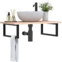 Basin Shelf Wall Mounted Steel and Solid Wood Oak
