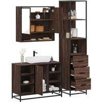3Piece Bathroom Furniture SetBrown Oak Engineered Wood