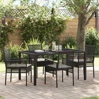 5 Piece Garden Dining Set with Cushions Black Poly Rattan
