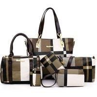 6Pc Women'S Chequered Tote Bag Set - 5 Colours