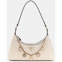 GUESS Women/'s Everlee Top Zip Shoulder Bag, White, One Size