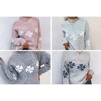 Womens Mock Neck Knitted Christmas Jumper 5 Colours And 3 Sizes - Blue