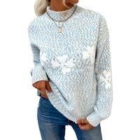 Womens Mock Neck Knitted Christmas Jumper 5 Colours And 3 Sizes - Blue