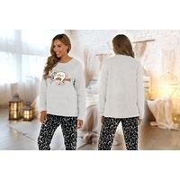 Women'S Sloth Applique Fleece Pyjamas Set - Black