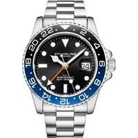 Stuhrling Original Mens Stainless Steel Triple Row Bracelet GMT Watch - Swiss Quartz, Dual Time, Quickset Date with Screw Down Crown, Water Resistant up to 10 ATM
