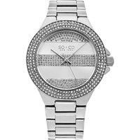 Sophisticated Crystal-Filled Lined Design Quartz Watch with Link Bracelet - Model 5242