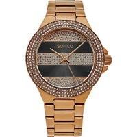 Sophisticated Crystal-Filled Lined Design Quartz Watch with Link Bracelet - Model 5242