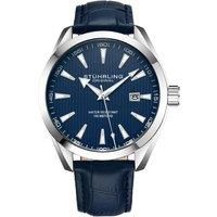 Stuhrling Original Mens Watch Analog Dial with Date - Calfskin Leather Strap or Stainless Steel Bracelet, 3953 Watches for Men Collection (Leather/Blue)