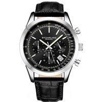Rialto Chronograph Watch Quartz VWith Tachymeter 44mm Silver Case Black Leather Band
