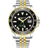 STUHRLING Original Mens Stainless Steel Jubilee Bracelet GMT Watch - Swiss Quartz, Dual Time, Quickset Date with Screw Down Crown, Water Resistant up to 10 ATM