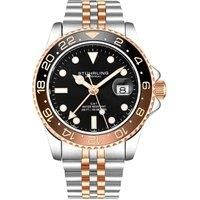Stuhrling Original Mens Stainless Steel Jubilee Bracelet GMT Watch - Swiss Quartz, Dual Time, Quickset Date with Screw Down Crown, Water Resistant up to 10 ATM
