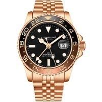 Stuhrling Original Mens Stainless Steel Jubilee Bracelet GMT Watch - Swiss Quartz, Dual Time, Quickset Date with Screw Down Crown, Water Resistant up to 10 ATM