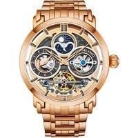 Luciano 371B Automatic 46mm Skeleton Watch Duel Time Subdial AM/PM Indicator steel