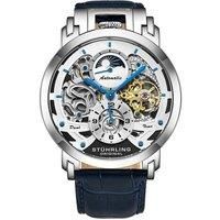 Stuhrling 906 02 Menai Automatic Skeleton Dual Time Black Leather Mens Watch