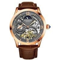 Stuhrling 3921 4 Legacy Automatic Skeleton Dual Time Brown Leather Mens Watch