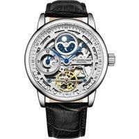 Stuhrling 3917 Automatic Skeleton Watch Dual Time Subdial, AM/PM Indicator, and Alligator-Embossed Leather Strap for Sophisticated Style