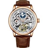 Stuhrling 3917 Automatic Skeleton Watch Dual Time Subdial, AM/PM Indicator, and Alligator-Embossed Leather Strap for Sophisticated Style