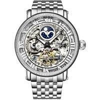 Stührling Original Mens Automatic Watch, Skeleton Watch Analog Dial, Silver Accents, Dual Time, AM/PM Sun Moon, Stainless Steel Bracelet, 3922 Watches for Men Collection