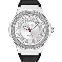 Tribeca 5565L 48mm Crystal Studded Quartz Watch with Dodecagonal Crystal Studded Ring Leather Strap