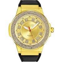 Tribeca 5565L 48mm Crystal Studded Quartz Watch with Dodecagonal Crystal Studded Ring Leather Strap