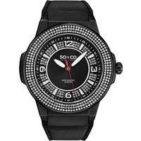 Tribeca 5565L 48mm Crystal Studded Quartz Watch with Dodecagonal Crystal Studded Ring Leather Strap