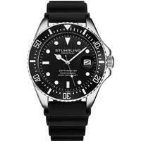 Stuhrling Original Dive Watch for Men - Pro Diving Watch - Sports Watches for Men with Screw Down Crown Water Resistant Watch 330 Ft.- Black Analog Rubber Watch, Quartz Movement