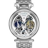 Emperor's Grandeur Dual Time Automatic 46mm Skeleton Watch with Stainless Steel Link Bracelet