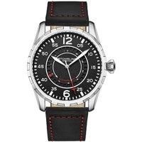 Quartz 44mm Aviator Watch with Contrast Stitched Leather Strap