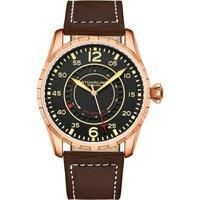 Quartz 44mm Aviator Watch with Contrast Stitched Leather Strap