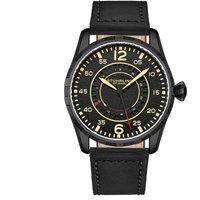 Quartz 44mm Aviator Watch with Contrast Stitched Leather Strap