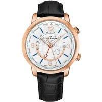 Alexander A171A Journeyman 2 Luxury 42mm World Traveler Watch with Dark Blue Enamel Earth Pattern Crown