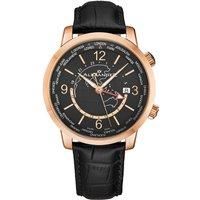 Alexander A171A Journeyman 2 Luxury 42mm World Traveler Watch with Dark Blue Enamel Earth Pattern Crown