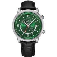 Alexander A171A Journeyman 2 Luxury 42mm World Traveler Watch with Dark Blue Enamel Earth Pattern Crown