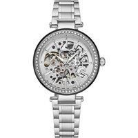Stuhrling Automatic Skeleton Dial Watch with Crystal Studded Bezel and Stainless Steel Link Bracelet 36mm Case, 3 ATM Water Resistant